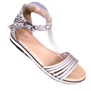 Lori Goldstein Logo Sandals Womens 8.5 Leather Gray Snakeskin Grace Flats Shoes